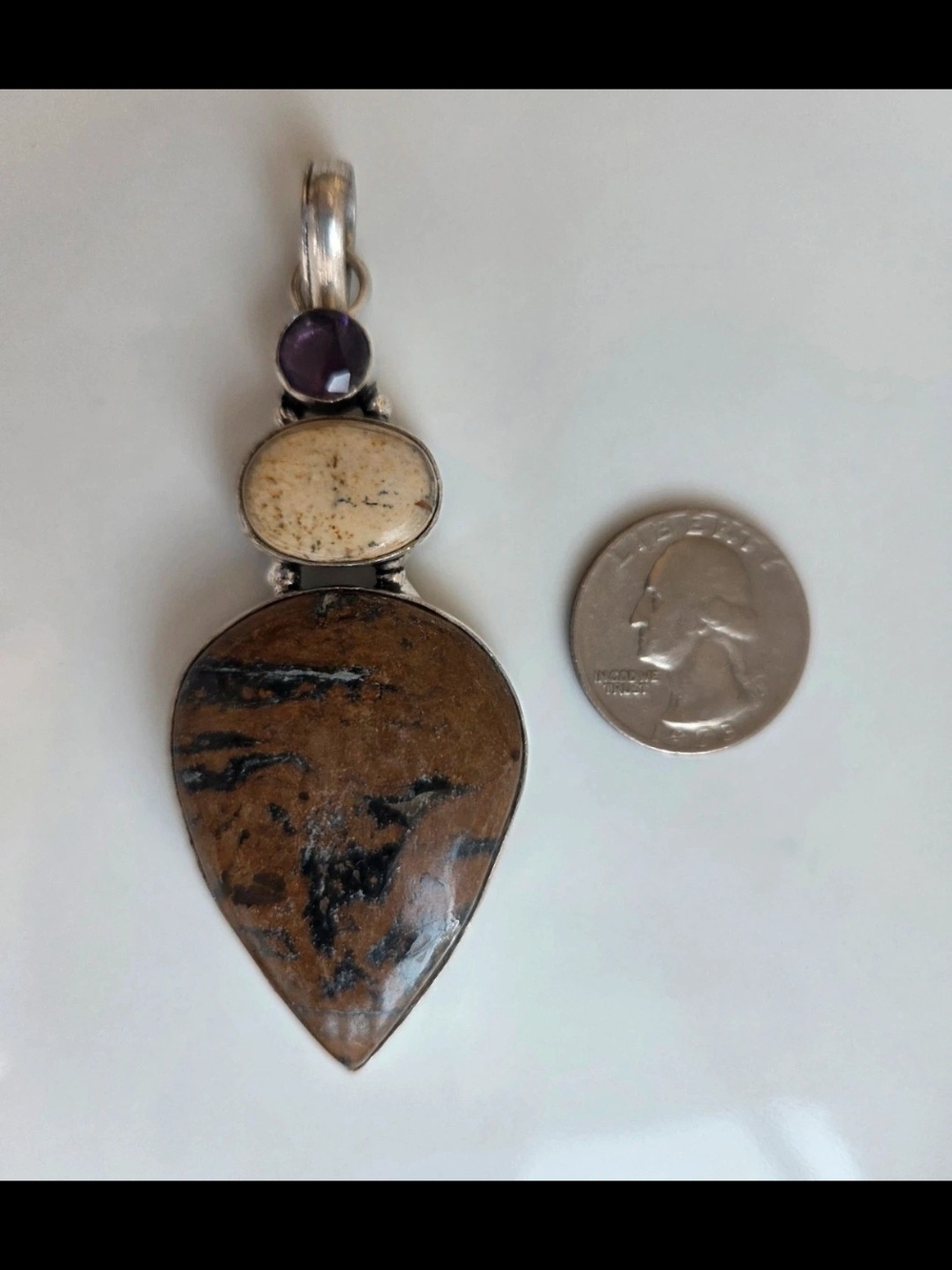 Sterling Silver Brown Jasper and Amethyst Pendant Necklace